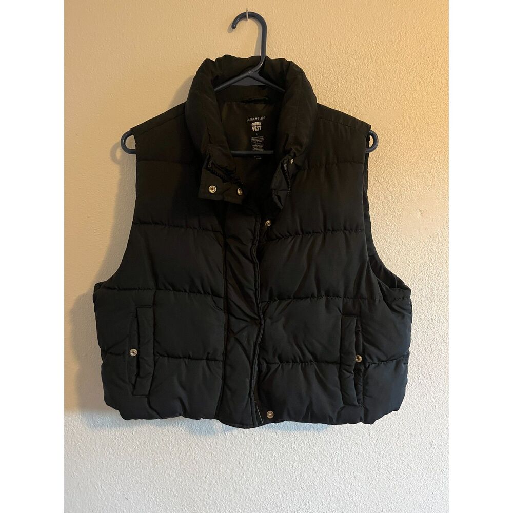 Cropped Black Puffer Vest | L